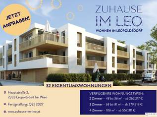 Zuhause IM LEO | Exklusive 2 Zimmer Gartenwohnung mit Terrasse | Tiefgarage im Gebäude | Hauptstraße | Frühjahr 2027 - Top 7, 294738 €, Immobilien-Wohnungen in 2333 Gemeinde Leopoldsdorf
