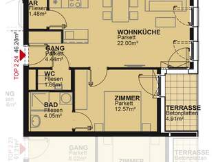 2-Zimmer-Dachterrassenwohnung inkl Küche mit Geschirrspüler und Mikrowelle - Kellerabteil vorhanden / MAX4 T2-24, 819 €, Immobilien-Wohnungen in 1210 Floridsdorf