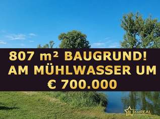SOMMERAKTION! RARITÄT! 807 m² EIGENGRUND DIREKT AM MÜHLWASSER, 700000 €, Immobilien-Grund und Boden in 1220 Donaustadt