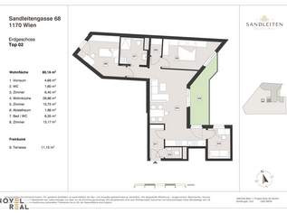 RUHIGE UND EXKLUSIVE TERASSENWOHNUNG IN TOPLAGE - AUCH PERFEKT FÜR BÜRO / PRAXIS, 519000 €, Immobilien-Wohnungen in 1170 Hernals