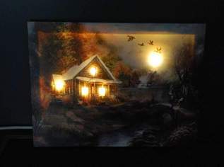 Wandbild Waldhütte beleuchtet Wandbild Waldhütte beleuchtet