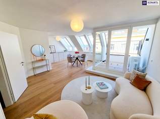 Fresh, fancy, fertig zum Einziehen! Zwei Ebenen. Drei Zimmer. 100 % Wow! Frisch sanierte Neubauwohnung im Dachgeschoss + Klimageräte + Westterrasse + Gute Infrastruktur!, 2050.4 €, Immobilien-Wohnungen in 1180 Währing