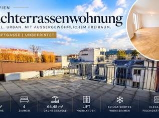 Stilvolle Dachterrassenwohnung in der Neustiftgasse – 4 Zimmer, 64 m² Dachterrasse und unbefristete Vermietung, 2477.22 €, Immobilien-Wohnungen in 1070 Neubau