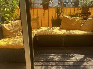 Garten Lounge / Polyrattan Sitzgarnitur mit gelben Kissen - gebraucht Garten Lounge / Polyrattan Sitzgarnitur mit gelben Kissen - gebraucht