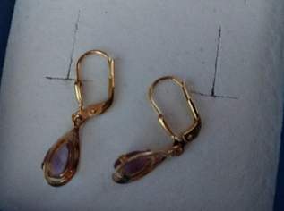 Ohrringe 585 Gold mit echten Amethyste 20mm lang