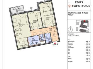 FORSTHAUS - Neubau Erstbezug - 3 Zimmer mit Freifläche Nähe Donaukanal (HO1.12), 397000 €, Immobilien-Wohnungen in 1200 Brigittenau FORSTHAUS - Neubau Erstbezug - 3 Zimmer mit Freifläche Nähe Donaukanal (HO1.12), 397000 €, Immobilien-Wohnungen in 1200 Brigittenau