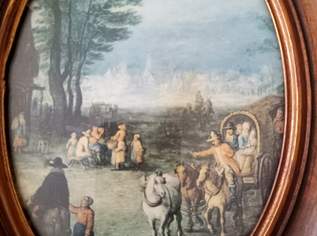Vintage Wandbild oval Holzrahmen Goldleiste Niederländliche Szene Vintage Wandbild oval Holzrahmen Goldleiste Niederländliche Szene