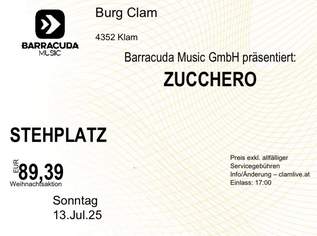 2 Karten Zucchero Konzert Burg Clam, 150 €, Marktplatz-Musik & Musikinstrumente in 1220 Donaustadt 2 Karten Zucchero Konzert Burg Clam, 150 €, Marktplatz-Musik & Musikinstrumente in 1220 Donaustadt
