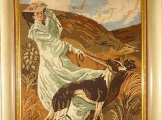 Gobelin – handgemacht – Bild gerahmt - Dame mit Hund - ca. 70 cm x 96 cm, 120 €, Haus, Bau, Garten-Geschirr & Deko in 2340 Gemeinde Mödling Gobelin – handgemacht – Bild gerahmt - Dame mit Hund - ca. 70 cm x 96 cm, 120 €, Haus, Bau, Garten-Geschirr & Deko in 2340 Gemeinde Mödling