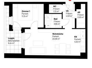 2-Zimmer-Wohnung inkl hochwertiger Markenküche mit Geschirrspüler und Mikrowelle, Loggia Außenfläche und Kellerabteil / ALF44 Top 1-01, 915 €, Immobilien-Wohnungen in 1220 Donaustadt