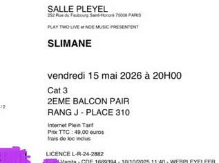 2 Konzert Tickets Slimane in Paris am 15. Mai 2026