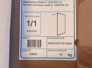 Aurlane Walk-in-Duschwand 120x200 cm FAC216, 140 €, Haus, Bau, Garten-Möbel & Sanitär in 4901 Ottnang am Hausruck