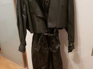 Originaler schwarzer Ledermantel in Trenchcoatstil