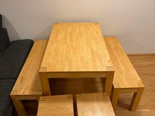 Ikea Nordby Esstisch mit Bänken und Stühlen