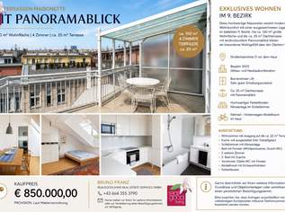 Dachterrassen-Maisonette mit Panoramablick, 4 Zimmer in 1090 Wien, 850000 €, Immobilien-Wohnungen in 1090 Alsergrund Dachterrassen-Maisonette mit Panoramablick, 4 Zimmer in 1090 Wien, 850000 €, Immobilien-Wohnungen in 1090 Alsergrund
