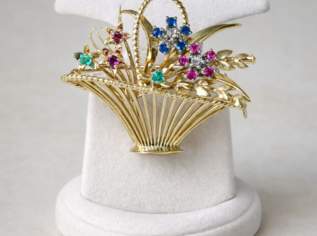 Vintage Brosche in 585er-Gelbgold mit Edelsteine, 1350 €, Kleidung & Schmuck-Accessoires, Uhren, Schmuck in Deutschland