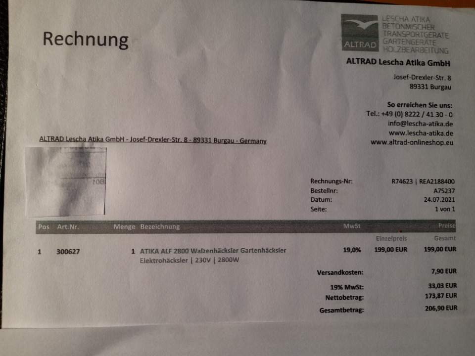 Gelegenheitskauf - Walzenhäcksler ATIKA ALF 2800 Gelegenheitskauf - Walzenhäcksler ATIKA ALF 2800