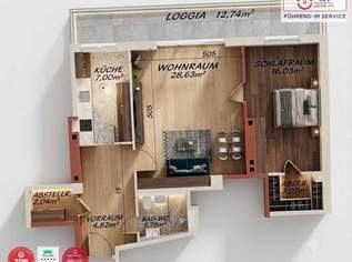 Modernisierte Top-2-Zimmer-Wohnung mit Fernblick & Loggia, 279000 €, Immobilien-Wohnungen in 1200 Brigittenau