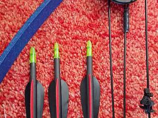 Compound Bogen blau für Erwachsene-Jugendliche 88cmx33cm Carbon-Pfeile, 45 €, Marktplatz-Sportgeräte & Zubehör in 8480 Mureck