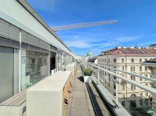 Dachgeschoßbüro mit Terrassen im exklusiven Botschaftsviertel nahe Karlsplatz, 5097.09 €, Immobilien-Gewerbeobjekte in 1040 Wieden