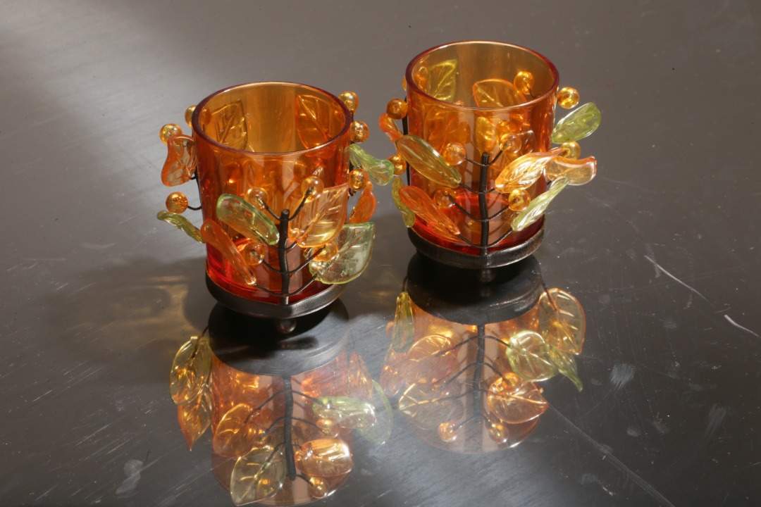 2 Teelichthalter Glas, orange