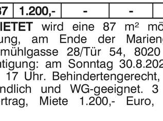 - 87 1.200,- - - -, 1200 €, Immobilien-Wohnungen in 8020 - 87 1.200,- - - -, 1200 €, Immobilien-Wohnungen in 8020