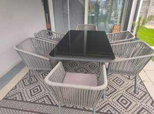 Moderne Garten-Essgruppe / Lounge Set mit 6 Sesseln & Glastisch