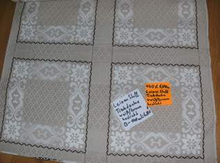 Leinen-Stoff für Tischdecke, weiß/braun bestickt, B-1,40m, L-3,40m, Leinen-Stoff für Tischdecke, weiß/braun bestickt, B-1,40m, L-3,40m,