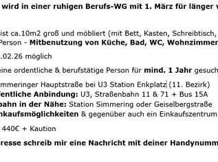 WG Zimmer in einer ruhigen Berufs-WG, 440 €, Immobilien-Kleinobjekte & WGs in 1110 Simmering