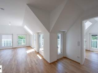 Erstbezug nahe U4 in Grünlage: klimatisierte 3 Zimmer DG-Wohnung mit Süd-Ost-Balkon | Rondelle XIV - Top 12, 1629 €, Immobilien-Wohnungen in 1140 Penzing