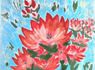 Abstraktes Acrylgemälde "Rote Blumen" , 100 €, Marktplatz-Antiquitäten, Sammlerobjekte & Kunst in 1210 Floridsdorf