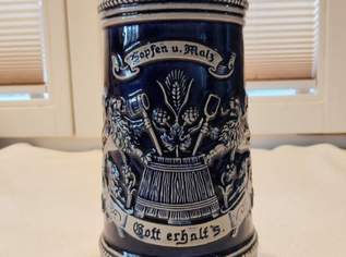 Bierkrug Steinzeug Humpen mit Zinndeckel, 50 €, Marktplatz-Antiquitäten, Sammlerobjekte & Kunst in 1130 Hietzing