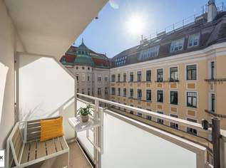 Helle, klimatisierte und möblierte Stadtwohnung: 2 Zimmer + Küche + Balkon (Abendsonne!) nahe U1 ab 1.8.26, 1250 €, Immobilien-Wohnungen in 1040 Wieden