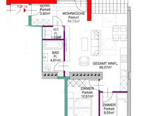 Großzügige 3-Zimmer-Dachgeschosswohnung mit großem Balkon, 449276 €, Immobilien-Wohnungen in 1100 Favoriten