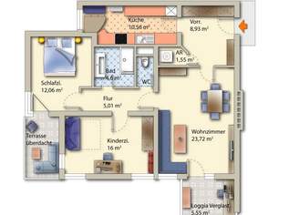 Top - 3 oder/auch 4 Zimmerwohnung mit neuwertigen Bad, Loggia und überglaster Terrasse, 225000 €, Immobilien-Wohnungen in 4470 Enns