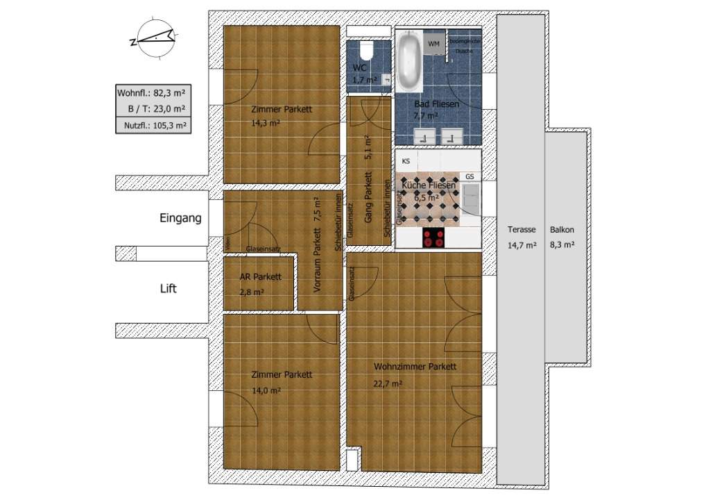 Top Erstbezug 3 Zimmer-Etagen-Wohnung mit Südausrichtung am Kagraner Platz