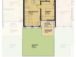 2-Zimmer-Wohnung mit hochwertiger Küche, 37m² Garten, Terrasse und Loggia Außenfläche und Kellerabteil / MAX4 T2-10, 849.99 €, Immobilien-Wohnungen in 1210 Floridsdorf