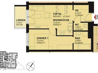2-Zimmer-Wohnung Neubau mit Loggia und Balkon Außenfläche - Komplettküche - Kellerabteil - U3 und S-Bahn Simmering direkt gegenüber /S171 Top 55, 789 €, Immobilien-Wohnungen in 1110 Simmering