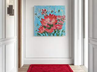 Abstraktes Acrylgemälde "Rote Blumen" 