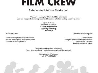 LOOKING FOR FILM CREW (Independent Movie Production Vienna), Dienstleister & Stellen-Lehrstellen & Praktika in Österreich LOOKING FOR FILM CREW (Independent Movie Production Vienna), Dienstleister & Stellen-Lehrstellen & Praktika in Österreich