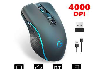 Drahtlose Wiederaufladbare Maus von VicTsing X9 - Bluetooth 5,0 und Wlan 2,4G Enstellbar bis 4000 DPI Egonomische Maus für Laptop, PC