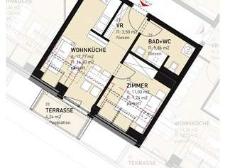 2-Zimmer-Dachgeschosswohnung inkl Markenküche, Terrassen Außenfläche und Kellerabteil / HS17 A-23, 699 €, Immobilien-Wohnungen in 1100 Favoriten