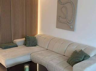 Ecksofa mit Velours-Bezug in Cremefarben – WIE NEU / keine Gebrauchsspuren