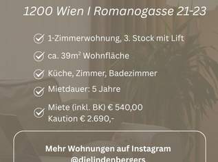 Termin bitte online buchen, 540 €, Immobilien-Wohnungen in 1200 Brigittenau