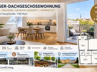 Anleger-Dachgeschoßwohnung | 3 Zimmer | Balkon | U4 & U6 fußläufig | vermietet bis 2028, 429000 €, Immobilien-Wohnungen in 1120 Meidling