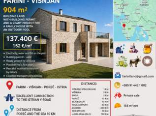 ISTRien – Baugrundstück 904 m² mit Baugenehmigung & fertigem Hausprojekt | Poreč 10 km, 137400 €, Immobilien-Grund und Boden in Kroatien