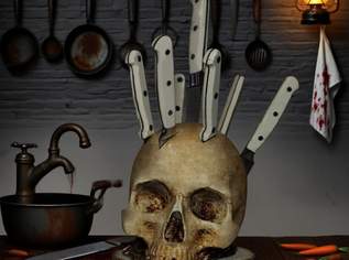 Messerblock, Totenkopf, 39 €, Haus, Bau, Garten-Geschirr & Deko in 1200 Brigittenau